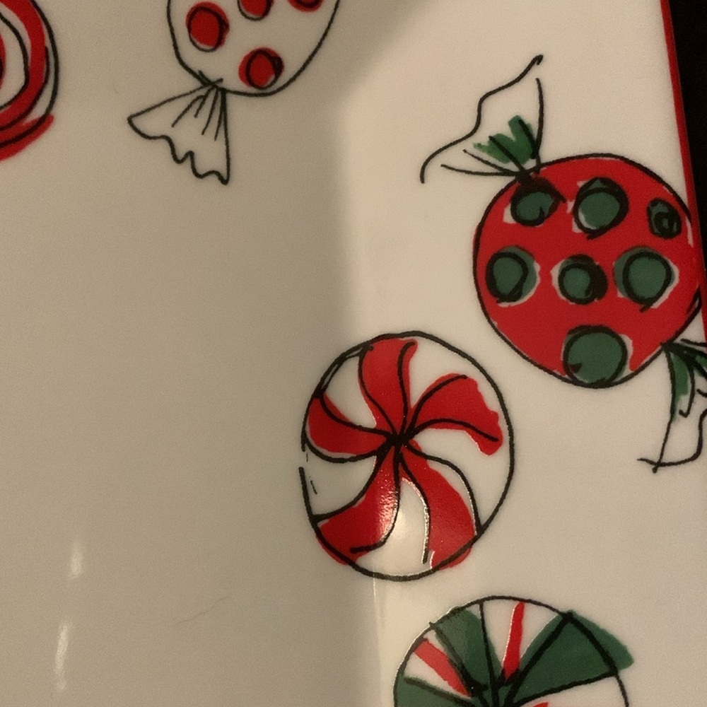 Food Network HOLIDAY SWEETS 8.25" Square Plate design Red Green Hard Candy